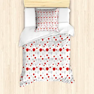 ABAKUHAUS Mohn Mantele, Zarte Frühlings Curly Vorbauten, Milbensicher Allergiker geeignet mit Kissenbezügen, 135 cm x 200 cm - 80 x 80 cm, Scarlet Grün Blassgrau - Grün