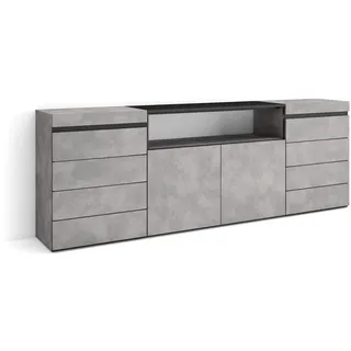 Skraut Home | Kommode mit Schubladen | Aufbewahrungsschrank | 214x75x35 cm | Für Schlafzimmer, Zimmer | Sideboard, Schrank | Moderner Stil | Zement