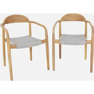 sweeek - 2er-Set Sessel aus Akazienholz mit Sitzfläche aus Polyrattan - Beige - Beige