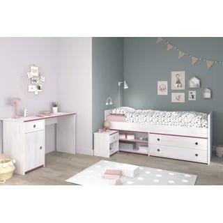 Parisot »Smoozy« Stauraumbett, Nachttisch und Schreibtisch, 3 Stk. tlg., weiß