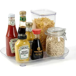Drehteller Kühlschrank Organizer, Gewürzregal Drehbar Groß Rechteckiger mit Saugnapf Anti-Rutsch, 360° Drehbarer Tablett für Küche Vorratsschränke Arbeitsplatte Gewürze Bad Kommode, 35x26x3,2cm