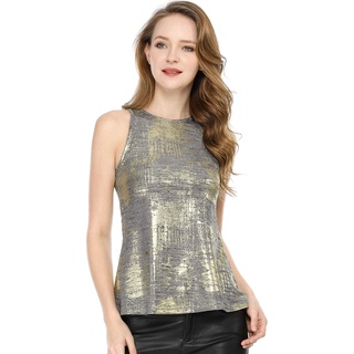 Allegra K Damen Weihnachten Pailletten Oberteil Metallic Glitzer Ärmellos Club Party Camisole Tank-Tops Silber M