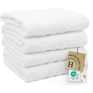 ZOLLNER 4er Set Handtücher in 50x100 cm - Flauschige und saugstarke Baumwolltücher in weiß - mit praktischem Aufhänger - waschbar bis 95°C - Baumwolle - Hotelqualität
