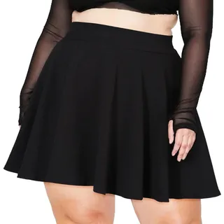 Moon Wood Damen Basic Mini Schwarz Skater Rock Stretch Hohe Taille Lässig Faltenrock Ausgestellt Pull On Skirt Röcke Große Größen, L