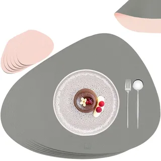 Sänger Tischset - Kunstleder - Doppelseitig - Rosa/Grau - Organisch - 44x37cm - 12 Stück , Kunststoff , 44x37 cm , Heimtextilien, Wohntextilien, Tischwäsche, Tischsets
