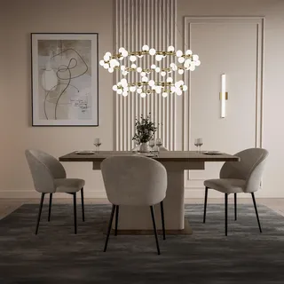 Forte LACETTI Esstisch 160, moderner, ausziehbarer Esstisch, Wohnzimmer, Esszimmer, Kaschmir| Beige mit Valencia Eiche Holzdekor, 160 (200) cm breit x 76,4 cm hoch x 90 cm tief