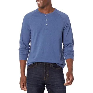 Amazon Essentials Herren Henley-Shirt mit Langen Ärmeln Langarmshirt für Männer Normale Passform (erhältlich in Übergrößen), Blau Heide, XS