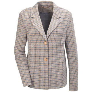 Jerseyblazer GOLDNER "Indoorjacke aus strukturiertem Jersey", Damen, Gr. 42, grün (hellbeige, gemustert), Obermaterial: 68% Polyester PES. 29% Baumwolle CO. 2% Elasthan EL. 1% Polyacryl PAN., figurumspielend, Sonstiges, Blazer Jerseyblazer, Ohne