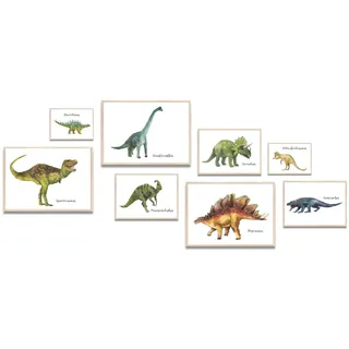 MeinBaby123® Dinosaurier Poster Set | DIN A4, A5, A6 | Bilder für Kinderzimmer Jungen | Dino Deko | Babyzimmer Wandposter Premium (8er Set)