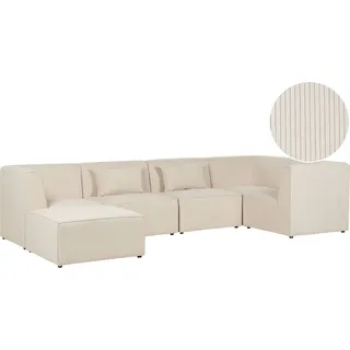 BELIANI Sofa mit Ottomane Hellbeige Stoffbezug aus Cord Links 5-Sitzer Modulsofa Ecksofa mit Armlehnen Kissen Wohnzimmermöbel Modern Wohnecke Sitzecke - Beige