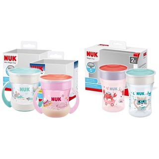 NUK Mini Magic Cup Trinklernbecher mit Leuchteffekt | 6+ Monate | 160 ml & Magic Cup Trinklernbecher | 8+ Monate | 230 ml | auslaufsicherer 360°-Trinkrand | BPA-frei | rot | 2 Stück