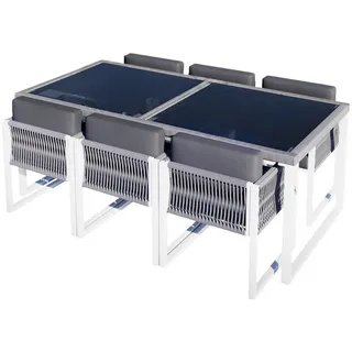 Okwish Garten-Essgruppe 170/80/75 cm grau/weiß aus Eisen mit 6 Stühlen , Grau , Metall , Gartenmöbel, Gartengarnituren, Gartenmöbel-Sets