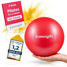 swingfit® Pilatesball 23cm (inkl. GRATIS Band, Tasche & E-Book) - Gymnastikball klein - Gummiball für Fitness zuhause - Pilatesball belastbar