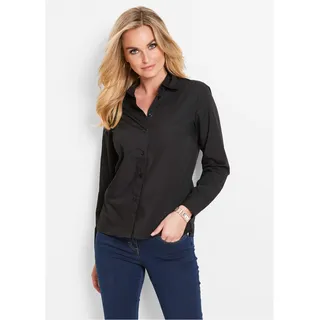 Langarmbluse BONPRIX "Bluse", Damen, Gr. 48, schwarz, Web, Obermaterial: 65% Polyester, 35% Baumwolle, loose fit hüftbedeckend, Blusen Langarmbluse, lockere Passform, für eleganten Auftritt, aus Baumwollmischung