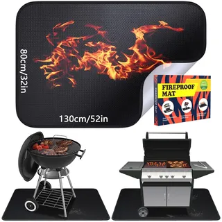 Feuerfeste Unterlage, 130 × 80cm Hitzebeständig bis 1800°F Hitzeschutzmatte, Grillmatte, Feuerschutzmatte, Fallschutzmatten Outdoor, Bodenschutzmatte, BBQ Grill Matte für Gasgrill Holzkohlegrill