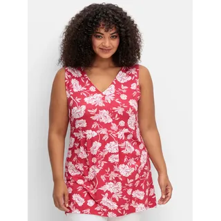 Longtop SHEEGO BY JOE BROWNS, Damen, Gr. 56, rot (rot, gemustert), 95% Viskose, 5% Elasthan, Spitze:100% Baumwolle, geblümt, gemustert, V-Ausschnitt, Tops Longtop