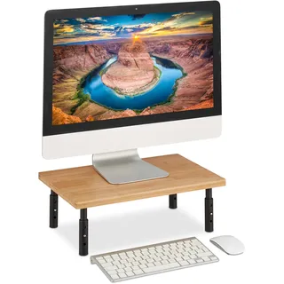 Relaxdays Monitorständer, höhenverstellbar, HxBxT: 16 x 42 x 26,5 cm, Bildschirmerhöhung für Schreibtisch, Natur/schwarz
