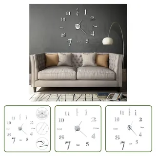 The Living Store 3D-Wanduhr Modernes Design 100 cm XXL Silbern - Silber