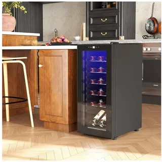 Homcom Weinkühlschrank Kompressor für 18 Flaschen, 50 L Getränkekühlschrank mit Glastür, 5-18°, Flaschenkühlschrank mit Touchschlater, LED-Anzeige - Schwarz