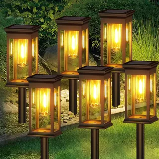 Chedin Solarlampen für Außen Garten,6 StüCk Wasserdicht Solarleuchten für Außen, Auto EIN/AUS Led Solar Fackeln beleuchtung Gartenleuchten, Balkon,Gärten,Pfad, Rasenflächen, Warmweiß Wolfram(6p)