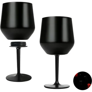 Weinkelch mit Abnehmbarem Stiel und Ohne Stiel, 14oz/420 ml Weinglas aus Edelstahl, Tragbarer Lsolierbecher, Unzerbrechliche, Bruchsichere Rotweingläser für Outdoor, Reisen, Pool, Schwarz, 2 Stück