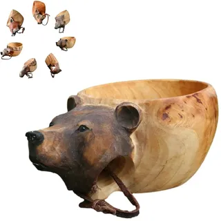 TELOME Handgeschnitzte Holzbecher, Tiere, groß, handgeschnitzt, Holzbecher, Outdoor-Camping-Reisende, besondere Tasse, ein wunderbares Geschenk für Naturliebhaber (Bär)