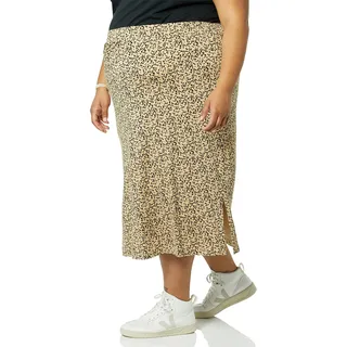Amazon Essentials Damen Midirock aus Strick zum Hieinschlüpfen (erhältlich in Übergröße), Kamelbraun Tiermuster, 6XL Große Größen