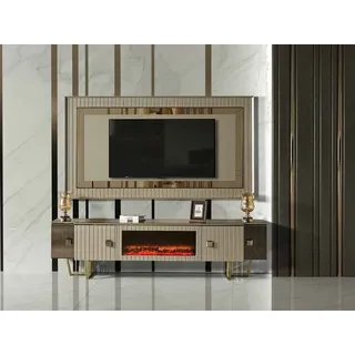 Sideboard Luxus Kamin Sideboard Wohnwand Schrank Board Panel tv (2 St) JVmoebel - Beige