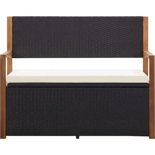 vidaXL Bank mit Stauraum 115 cm Poly Rattan Massivholz Akazie Schwarz - Schwarz