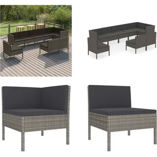 vidaXL 9 tlg. Garten Lounge Set mit Auflagen Poly Rattan Grau - Garten-Sofagarnitur - Garten-Sofagarnituren - Gartensofa-Set - Gartensofa-Sets - Grau