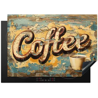 MuchoWow Herdabdeckplatte Kaffee - Vintage - Braun - Tasse 75x52 cm , Teakfarben , Kunststoff , Rechteckig , 75x52x0.2 cm , Made in Europe , Küchen, Küchenelektrogeräte, Herde, Herdabdeckplatten