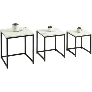 Mid.you Satztisch , Schwarz, Weiß , Metall, Holzwerkstoff , 3-teilig , Marmoroptik , quadratisch , eckig , 40x44x44.5 cm , Wohnzimmer, Wohnzimmertische, Couchtische, Couchtische Marmoroptik
