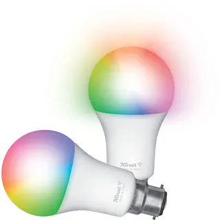 Trust WiFi B22 Smart Lampe, Farbwechsel LED Birne, Leuchtmittel für Alexa und Google Home, Kein Hub Erforderlich, 2.4GHz Glühbirne RGB, WI-Fi Lampe, Weiß und Farbig - 2er-Pack