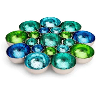 ZEYA Teelichthalter Metall Ø 21 cm, blau Aqua türkis grün, Teelicht Deko für bis zu 10 Teelichter, Bunte Tischdekoration, Wohnaccessoire & Geschenkidee für neues Zuhause