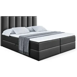 altdecor mit Matratze und Topper - Boxi1 - Schwarz Kunstleder - Polsterbett mit Bettkasten und Lattenrost, Bett mit Stauraum - Schwarz