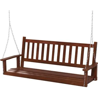 COSTWAY Hängebank Outdoor, 3-Sitzer Schaukelbank aus Massivholz, Braun | Gartenschaukel aus Pappelholz bis 360 kg belastbar, Hollywoodschaukel für Terrasse, Garten, 168 x 65 x 63 cm