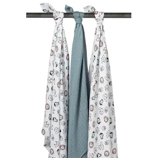 Meyco Swaddles 3er-pack Animal/Stone Green 120x120 cm, 120 cm