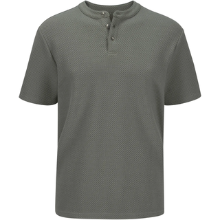 T-Shirt JOHN DEVIN "Kurzarm-Poloshirt aus Struktur-Qualität", Herren, Gr. M (48/50), salbei, Obermaterial: 83% Baumwolle, 16% Polyester, 1% Elasthan, Strukturmuster, regular fit normal, Rundhals, abgesteppte Kante, Shirts T-Shirt, mit modischem Stehkragen und Knopfleiste, Topseller