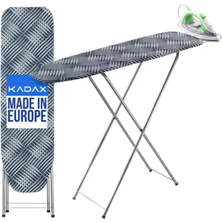 KADAX Bügelbrett mit Fach "Habo", Dampfbügeltisch, 104 cm, Geometrisches Muster - Blau