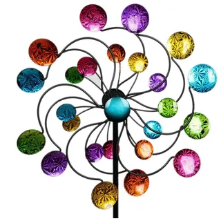 Kremers Schatzkiste Buntes Windrad Punkte für den Garten aus Metall Windspiel Windmühle 126 cm