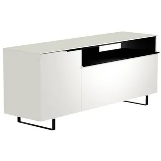 Moderano Lowboard , Schwarz, Weiß , Metall , 3 Fächer , 160x66x45 cm , Typenauswahl, Beimöbel erhältlich, stehend, Abdeckplatte aus Glas , Wohnzimmer, TV Möbel, Lowboards, Lowboards stehend