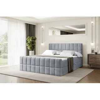 altdecor Boxspringbett mit Fußteil, H3 Matratze und Topper - 120x200 cm - MIAMI-Z - Grau Samt - Polsterbett mit Bettkasten und Lattenrost, Bett mi... - Grau