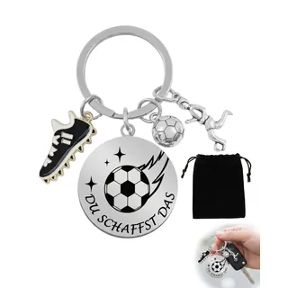 Luxorium 1 Stück Fußball Schlüsselanhänger Geschenk für Jungs Teenager Edelstahl mit Gravur Du schaffst das Coole Sachen für Jungen Adventskalender Füllung Kommunion Konfirmation