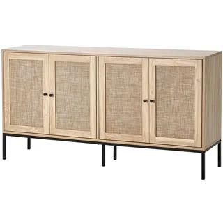 Vevor Rattanschrank Rattankommode Aufbewahrungsschrank mit 4 magnetischen Türen & verstellbaren Regalen, Sideboard-Buffetschrank für Flur Eingangsbereich Wohnzimmer Küche Flur