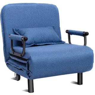 FANTASK 3 in 1 Schlafsessel mit Bettfunktion, Schlafsofa klappbar, Klappbett, Klappsessel, Sofabett mit Verstellbarer Rückenlehne, inkl. Kissen, für Schlafzimmer, Wohnzimmer, Büro,Blau