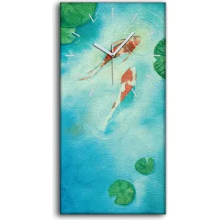 Dekor Leinwand Uhr Wandbilder Geräuschlos 30x60 Gemälde Tier Fisch Koi Kunst - weiße Hände - Blau