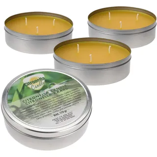 Citronella 3-Docht Kerze mit Deckel 11 cm - 12 Stück - Duftlicht mit Deckel Zitronen Aroma - Garten Balkon Camping Bistro Licht 45 Std. Brenndauer