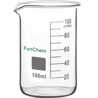 FunChem Glasbecher, 1er-Pack Borosilikatglas, Graduiert, niedrige Form Griffin-Becher mit Ausguss, Laborbecher, 100 ml
