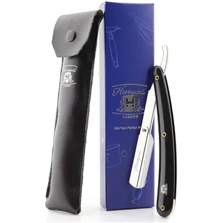 Haryali London Herren Schwarz Rasierer / Friseur Stil Rasiermesser Hals Geschnitten (Klingen keine Inclued) mit Leder Pouch.perfect Rasierer für Alle Kind Of Tief Rasieren