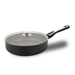 Genius Cerafit Plasma Schmorpfanne 28 cm + Glasdeckel - ofenfeste Keramikpfanne mit 4,2l Fassungsvermögen + hohem Rand | Bratpfanne mit abnehmbarem Griff für alle Herdarten